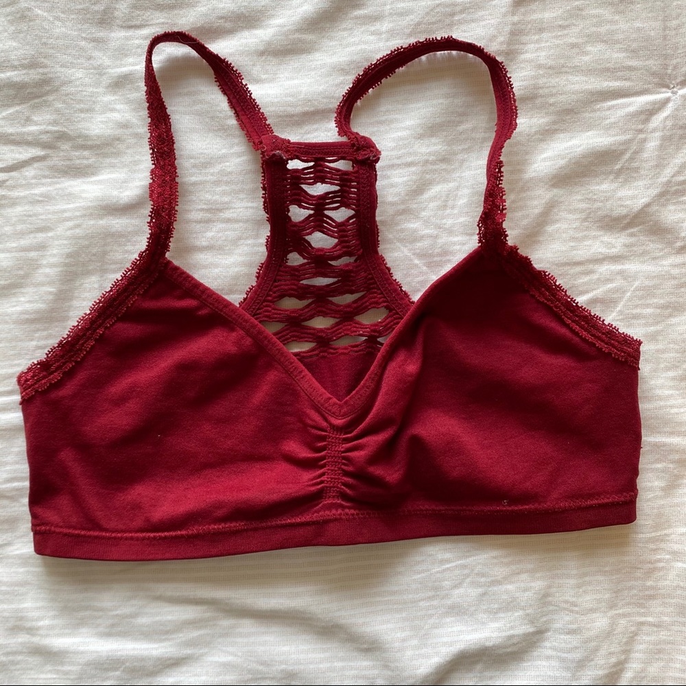 Red racer back lace trim bralette